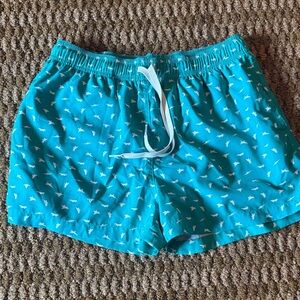 Chubbies Size Small Teal Swim Shorts with White Bird Pattern